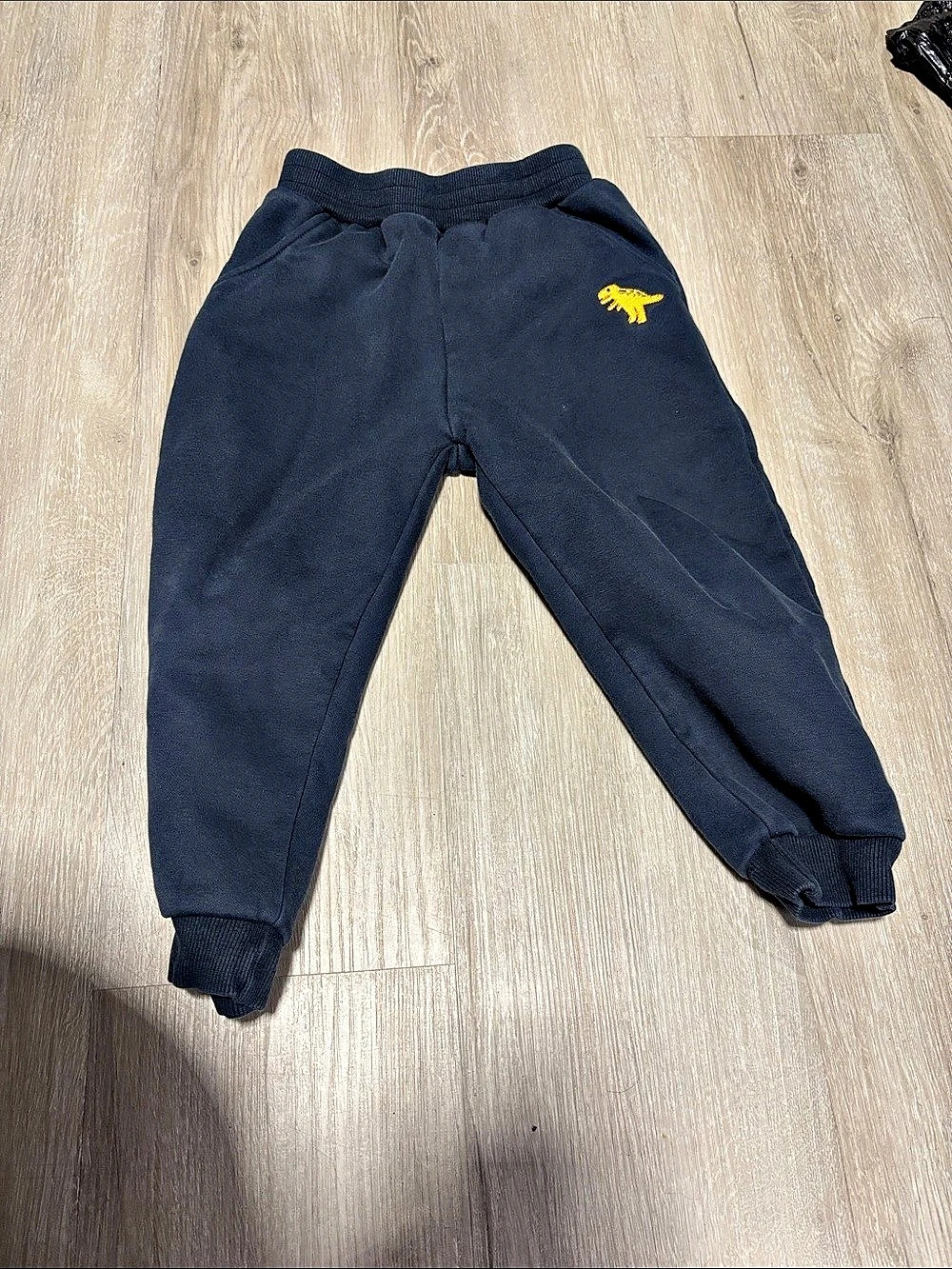 Kids Black Jogger Sweatpants with Embroidered Dinosaur Size 110